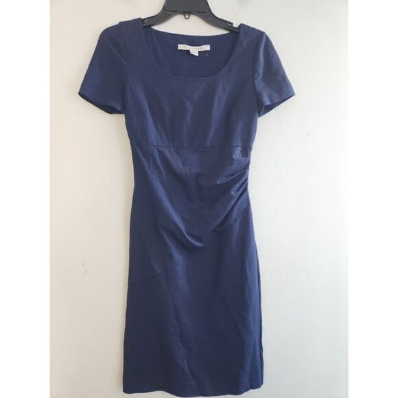 Diane Von Furstenberg Navy Blue "Bevina"Short Sleeve Sheath Dress size 0 - Picture 3 of 10